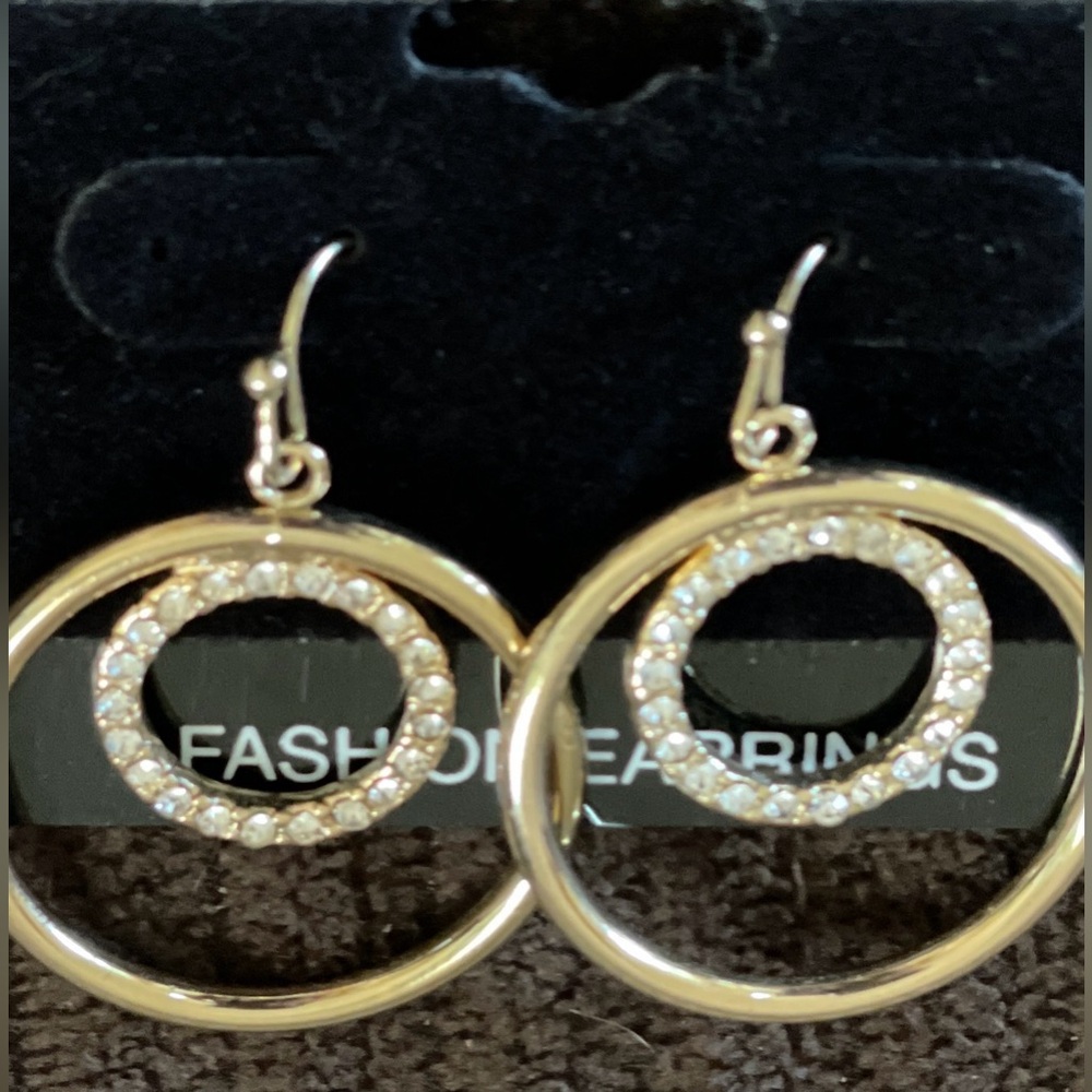 Gold and Sparkly Dangle Hoop Earrings — Taramanda - Picture 4 of 11